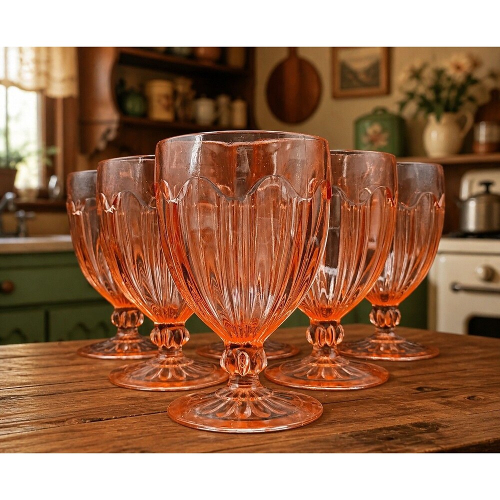 Vintage Pink Depression Glass Set of 6 Tumblers 10 oz Anchor Hocking Colonial